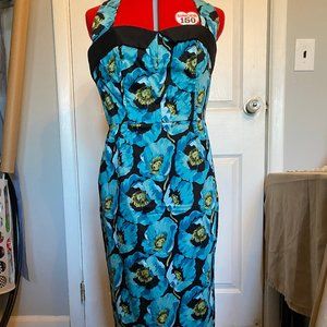 Rockabilly Pinup Blue Black Floral Tiki Halter